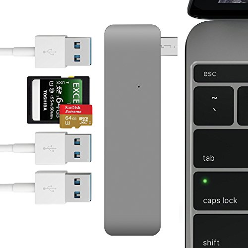 5 in 1 Typ C Combo Hub, Cymall MacBook USB Hub, USB-C zum Micro USB Adapter, Daten Synchronisierung, Universal Type C Hub mit 2 Kartenlesern und 3 USB 3.0 Port Adapter für MacBook 12 Zoll, ChromeBook Pixel, Nexus 5X, Nexus 6P, alle Typ C Kabel unterstützte Gerät(Grau)