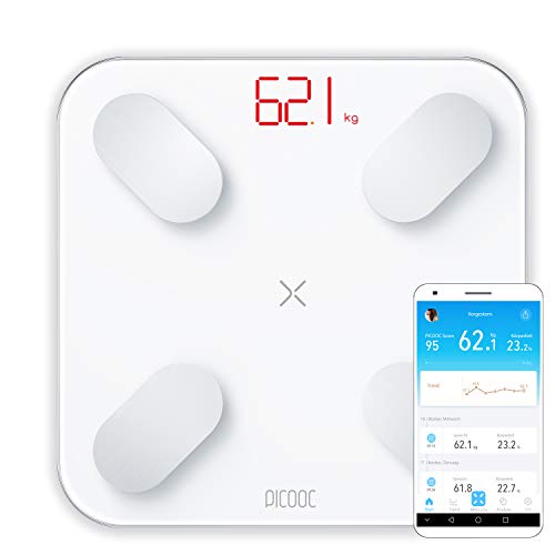 PICOOC PIC-MIPR-WI-10 Mini Pro - Báscula de grasa corporal, Bluetooth, aplicación, inteligencia artificial, análisis corporal para grasa corporal, músculos acuáticos, Apple Android, color blanco