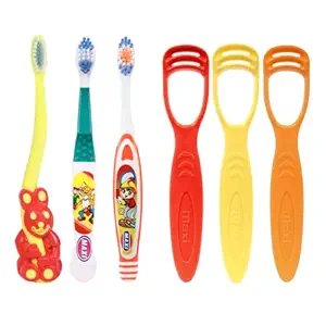 MAXI Oral Care Junior Pack of 6- 1 Bingo Junior Toothbrush & 1 Dolls Junior Toothbrush & 1 Bunty Bubli Junior Toothbrush & (3 TC) 1 Number Tongue Cleaner