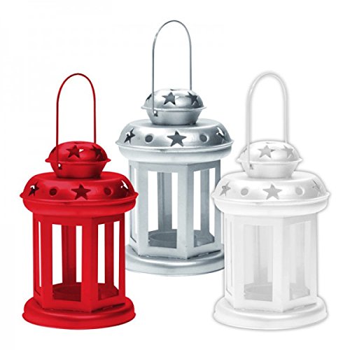 Metall Laterne / Windlicht für Teelichter in Rot – Tolle Deko für Wohnung und Terasse - 2