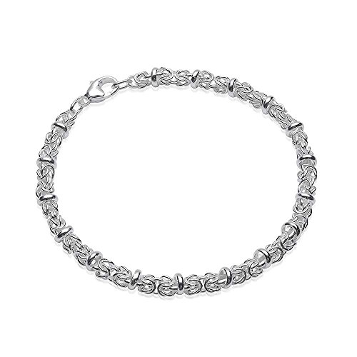 MATERIA Bracciale da Donna argento 925 con catena a maglia bizantina da 5 mm, 8,8 g, rodiato, lunghezza regolabile da 18 - 22 cm, + scatola, # SA-29