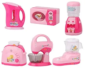 Zest 4 Toyz Household Set for Kids Battery Operated 6 Pieces Role Play Home Appliances Play Set Toys for Girls with Realistic Sound Pretend Play Set - Pink