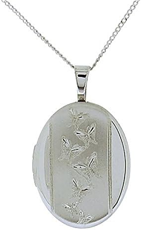 TOC Sterling Silver Butterfly Engraved Oval Locket Necklace 18"