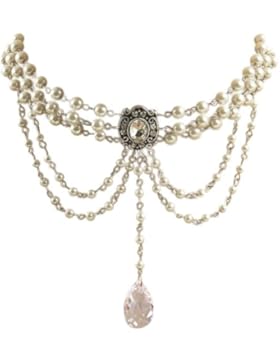Edle 3-reihige Trachtenschmuck Kristall Perlen Kropfkette - Antik Stil - silberfarben antikisiert - Crystal klar