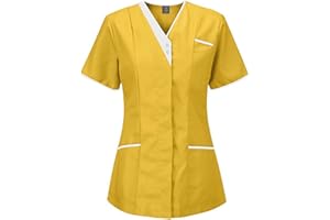 Henagehde Blouse Medicale Femme Manche Courte Col en V Blouse de Travail Femme Infirmiere Professionnelle Uniforme D'infirmière Uniforme De Travail Femme Blouse avec Deux Poches