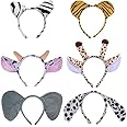 CwQisjk 6-Pack Cute Animal Ear Headbands Safari Birthday Decorations, Animal Hat Themed Parties for Kids and Adults