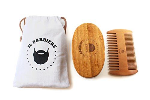 Set Barba Spazzola e Pettine in Legno da Uomo - Prodotti per la Cura della Barba - 100% Naturali - Kit Barba Uomo