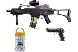 G8DS SET: HK Heckler & Koch G36 C AEG ELEKTRISCH Softair Gewehr + Softair Pistole Beretta 90 two Federdruck PREMIUM Bio BB Softairkugeln weiß 6mm 0,20g 5000 BBS