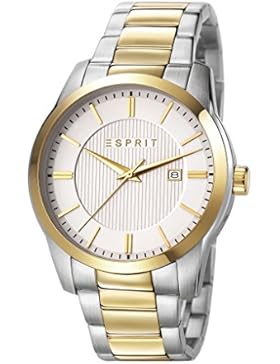 ESPRIT Relais Herren Quarz-Uhr mit Easy silber Zifferblatt Analog-Anzeige und zweifarbigem Armband Edelstahl es107591005