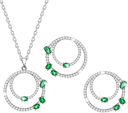 MARENJA-Mother's Day Gift Women's Fashion Jewellery Set-Double Circle Necklace Pendant with Chain and Earrings-White Gold Plated Crystal Jewellery