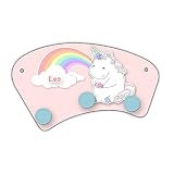 Wand-Garderobe mit Namen Lea und schönem Einhorn-Motiv mit Donut und Regenbogen für Mädchen - Garderobe für Kinder - Wandgarderobe