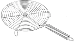 LAGET Multipurpose Round Steel Roasting Net | Fish Burner Papad Jali Roaster | Stainless Steel Roasting Grill BBQ Accessories| Charcoal Hand Warmer Rack Stand Silver (20 cm)