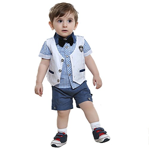Wawoo®Fashion Gentleman Baby Boys Outfits Suits Clothing 3pcs Cotton Short Sleeve Shirt Waistcoat Short Pants Children's Summer Clothes