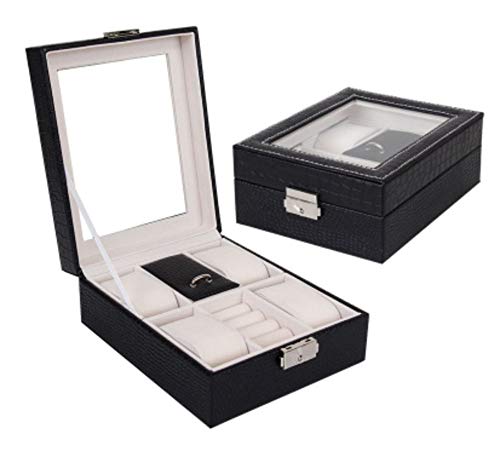 Preisvergleich Produktbild SALLYSKY Uhrenbox Ohrringe Schmuck Aufbewahrungsbox Transparent Glas Uhr Display Schmuckschatulle Mit Schloss 16,3 * 20,4 * 8 cm, D
