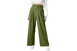 Placitiume Women's Wide Leg Elastic High Waisted Waffle Knit Casual Palazzo Pants with Pockets