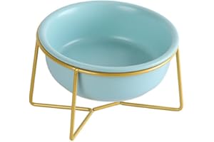 HCHLQLZ Comedero Gato Ceramica Elevado Inclinado - Cuenco Gato Antivomito con Soporte de Metal - Bebedero y Comedero Perro Pequeño - Plato para Cachorro - Bol Comida y Agua para Cachorros y Gatos - 480 ml