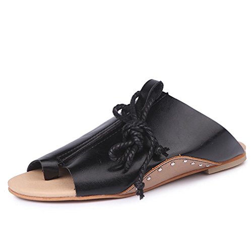 DEESEE(TM) Women Girls Flat-Bottomed Roman Sandals Open Ankle Flat Straps Platform Wedges Shoes
