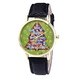 Junjie Weihnachtsbaum Muster Lederband Männer Herren Fitness Frauen Gürtel Tischuhr Smartwatch Wasserdicht Buckle Wasserdichte Armband Sport Leather Blumen kreative Muster Quarzuhr Lederband