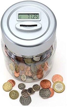 PinkSocks UK Pound Coin Counting Money Jar Piggy Bank Saving Safe Box with Digital Display
