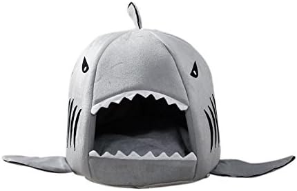 Newwestocean Pet Shark Bed Warm Indoor Kitten Dog Cat Sofa Bed Puppy Pet House with Mat(blue/pink/grey small size)