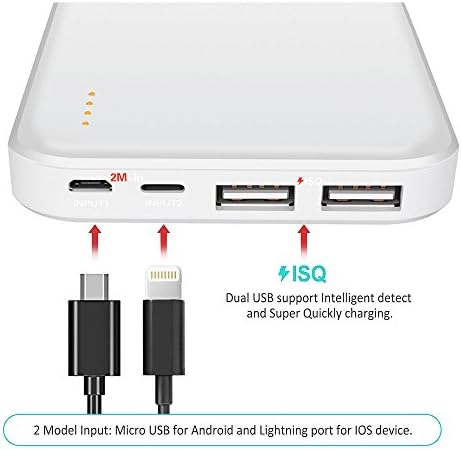 BAITER Blockbuster British Designed Only One Cable 13400mAh Power Bank-- With Dual Output Ports and Dual Input Ports (Lightning+Micro USB) for iPhone, iPad, Samsung, Kindle, Speakers, Tablets and Cellphones White