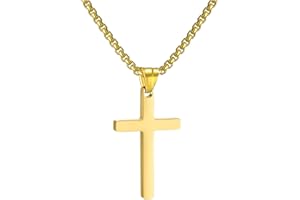 RWQIAN Collana Uomo Croce Pendente Argento/Oro/Nero, Donna Acciaio Inossidabile Catena Gioielli Ciondolo 16"-24"