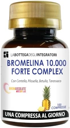 BROMELINA 10.000 GDU/g GASTROPROTETTA CON BROMELINA 5000 GDU/g CENTELLA PILOSELLA BETULLA TARASSACO | INTEGRATORE CELLULITE E DRENANTE 100 COMPRESSE 1 AL GIORNO