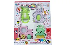 Popo Toys Baby Rattle | Musical Preschool Toy for Kids | Rattling Toy Teether | Set of 4: Bunny Rattle, Funny Juggler, Chuk-Chul Rattle and Minky Rattle, Multicolor