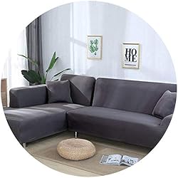 JIAN YA NA Canapé Extensible Covers Polyester Spandex Housse Polyester Tissu Stretch Slipcovers + 2pcs Oreiller Couvre pour Canapé en L Canapé (Gris)