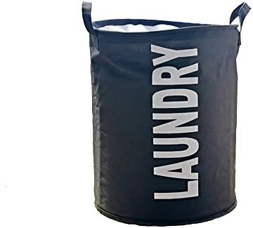 Cotton Linen Laundry Hamper Bucket Laundry Baskets Storage Bins for Home Office Foldable Kids Toys Storage Containers 35CMX45CM (Black)