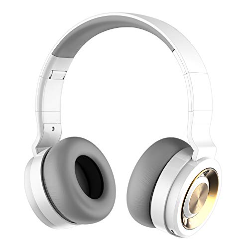 Alitoo Auriculares Inalámbricos Bluetooth con Micrófono Hi-Fi Deep Bass Auriculares Inalámbricos sobre El Oído, Almohadillas de Protección Cómodo, 12 Horas de reproducción de música (Oro Blanco)