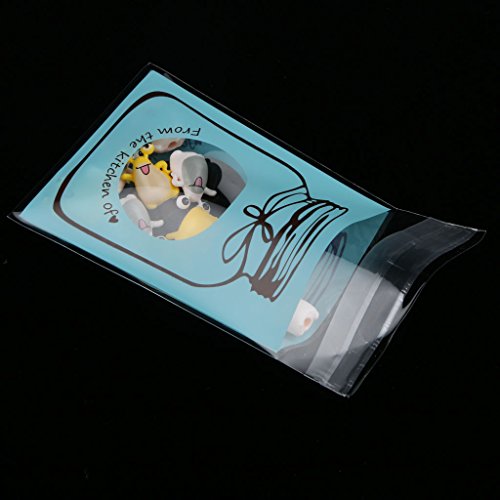 100x Cute Flaschendesign Selbstklebend Beutel Tasche Tütchen Cookie Süßigkeiten Verpackung Geschenk Dichtung – Blau - 5