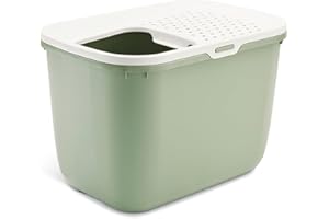 bac litiere pour Chat - Savic Hop in - Vert - entrée par Le Haut - Anti-éclaboussures - Design Moderne - hygiénique - 58,5x39x39,5 cm