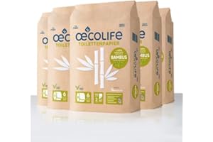 ŒCOLIFE oecolife Toilettenpapier BAMBUS, 3-lagig, 30 Rollen á 150 Blatt, superweich, plastikfrei verpackt, vegan, nachhaltiges Klopapier