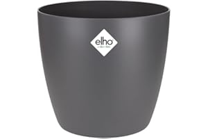 elho Brussels Round 22 - Flower Pot for Indoor - 100% Recycled Plastic - Ø 22.3 x H 20.6 cm - Black/Anthracite