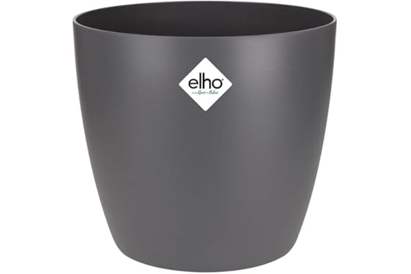Elho Brussels Rond 22 - Pot De Fleurs pour Intérieur - Plastique 100% recyclé - Ø 22.3 x H 20.6 cm - Noir/Anthracite