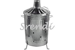 Srendi® Small Medium Large 15L 60L 90L Litre Metal Galvanised Garden Incinerator Fire Bin Burning Leaves Paper Wood Rubbish Dustbin Shovel and Poker Made in U. K. (90L INC Only)