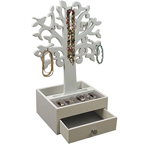 Schmuckbaum H30,5cm mit Schmuckkasten Ablagen + Schubfach Schmuckständer Schmuckhalter Kettenständer Weiß