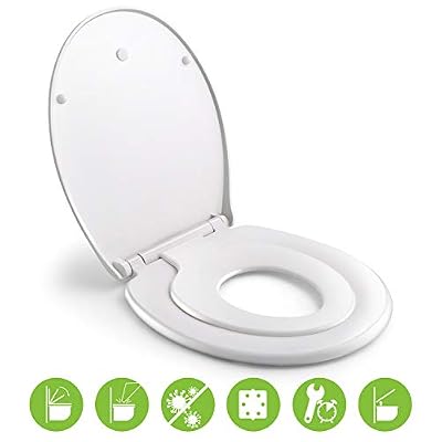 HIMIMI Abattant WC Familial, HIMIMI Lunette de Toilette avec Siège Enfant Magnétique, Frein de Chute et Charnière Réglable, Abattant WC en Polyéthylène pour Adultes et Enfants(450 x 361 x 55 mm)