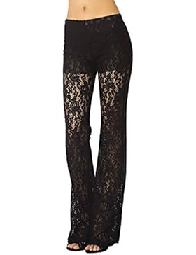 iB-iP Donna Occhiello Pizzo Crochet Slim Fit E Flare Gamba Vita Bassa Culottes