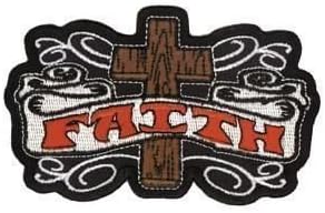 Enginehouse13 - Wooden Cross Design Tattoo Inspired Faith Patch - 3.75" x 2.5" - Embroidered Patch