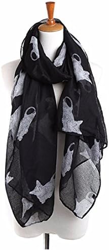 Pingtri Fashion Long Cat Print Long Scarf Warm Shawl (Black)