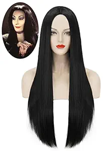 Black: Mersi Long Black Wigs For Women Straight Cosplay Costume Wigs Synthetic Hair Wig 27 Inch With Wig Cap S034Bk