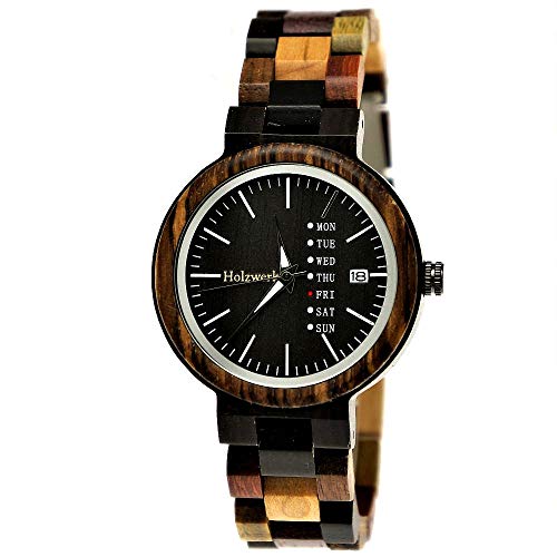 Holzwerk GermanyHandmade Matrix Women's Watch Eco Natural Wooden Watch Wooden Bracelet Watch Brown Black Zebra Pattern Analogue Quartz Watch Future Edition Date and Day of the Week Display