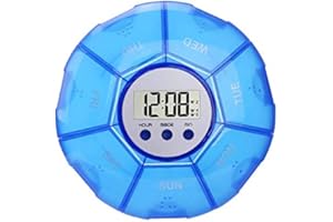 Winnes Pill Box BPA Free 7 Day 1 Times a Day Portable Weekly Pill Dispenser Storage Case for Vitamins etc, 5 Alarm Clocks Can Be Set for Regular Reminders