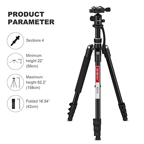Beschoi Trípode Completo TM234 Trípode Cámara Reflex Flexible de Aluminio con Rótula de Bola y Placa de Liberación Rápida para Canon Nikon Sony Panasonic Cámara DSLR y Más