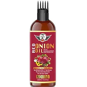 7 Fox Natural & Organic Red Onion Hair Oil with Sandalwood & Rose Oil with Comb Applicator - For Hair Growth - Hairfall Protection, 100ml