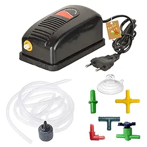 FishyFlex - Aquarium Air Pump Silent 2 Speed Control + 4 Feet Airline Pipe + 1 Air Stone + 1 Suction Cap + 4 Types of Connector + 1 Air Controller (Combo)