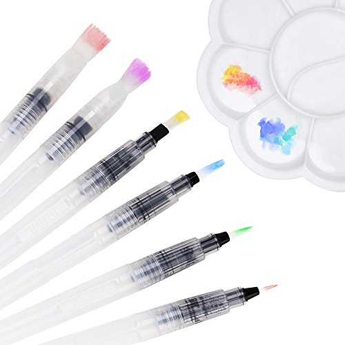 GHB 7PCS Pincel de Agua Pincel de Acuarela de Pintura con Paleta de Pintura Mezcla