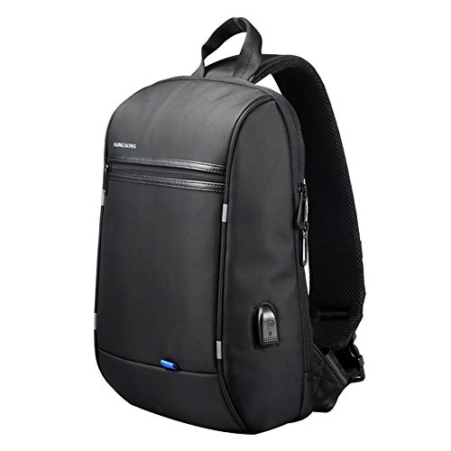 Kingsons Anti-Robo Estilo Bolso Cruzado Mochila Bandolera Hombre Bolsa de Cuaderno con Puerto de Carga USB Sling Bag para Caminar Viajar Ciclismo,Black